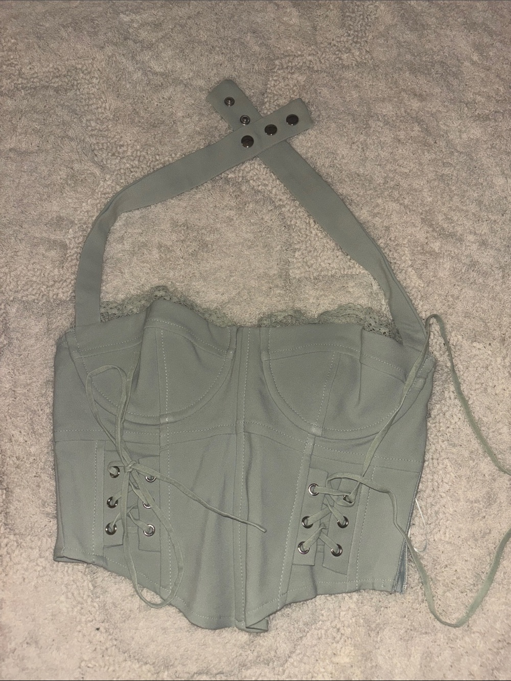 Edikted Sage Green Corset Halter Top